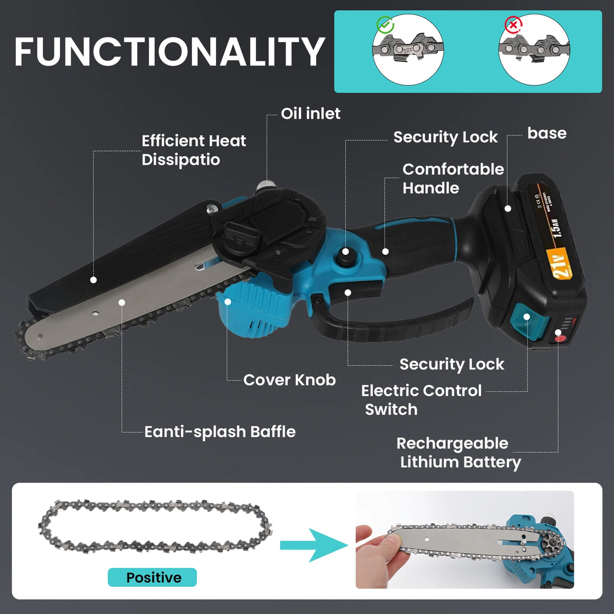 Mini motosierra inalámbrica 6" 550W | Compatible Makita 21V