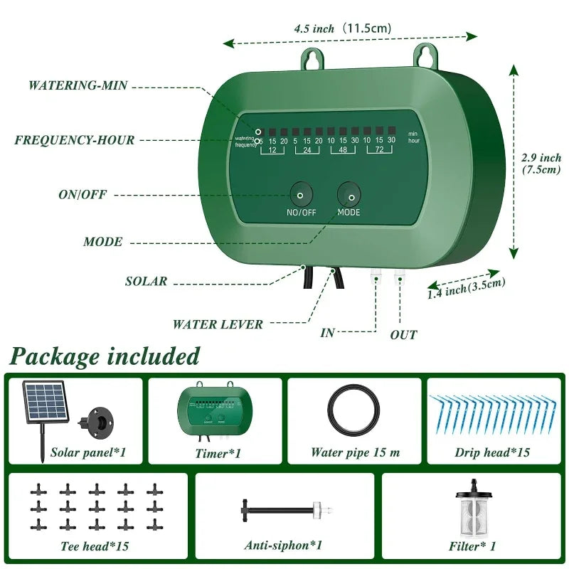Kit de riego por goteo solar automático | 15 goteros