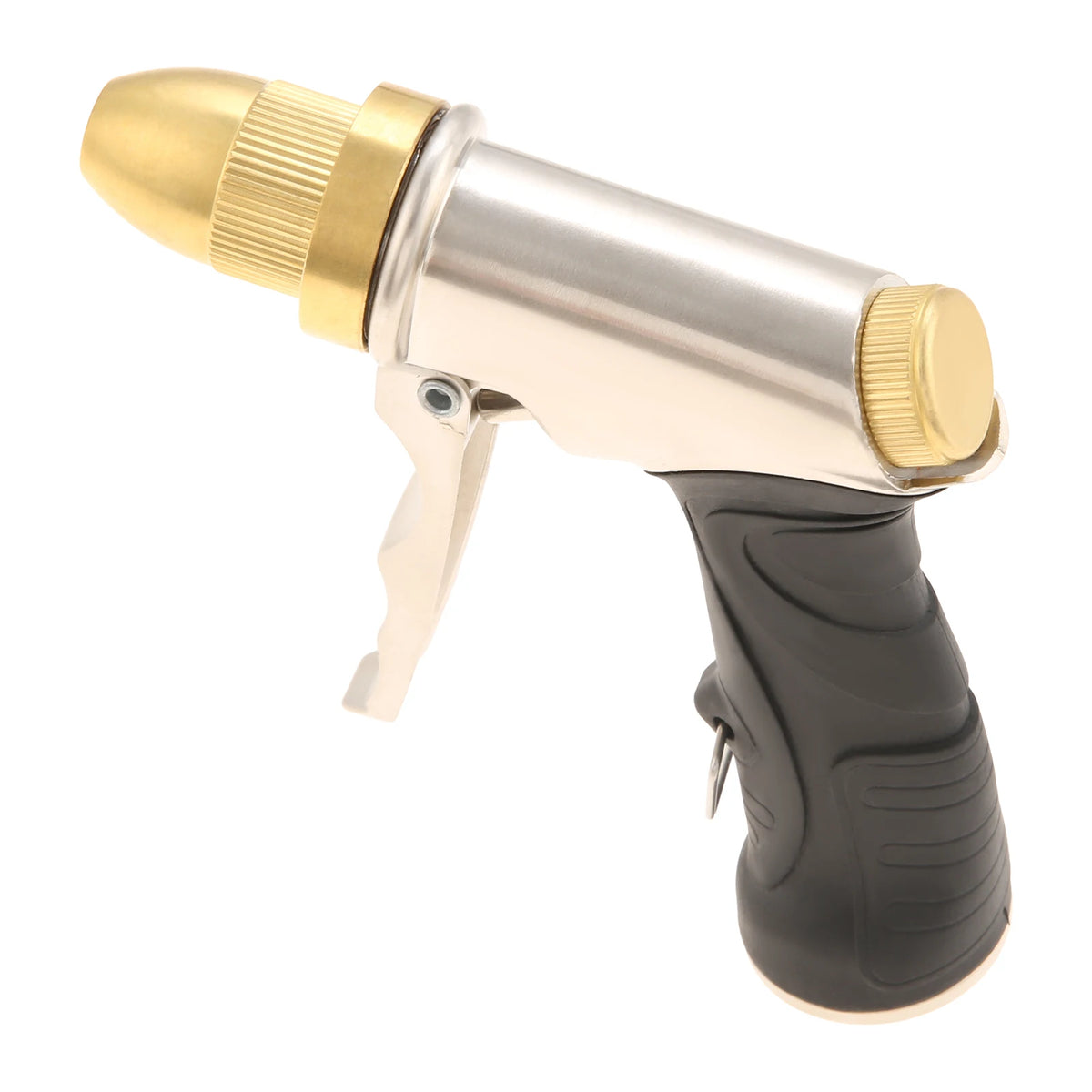 Boquilla metálica para manguera de jardín con mango antideslizante, rosca estándar universal de 3/4", ideal para regar jardines y limpiar coches.