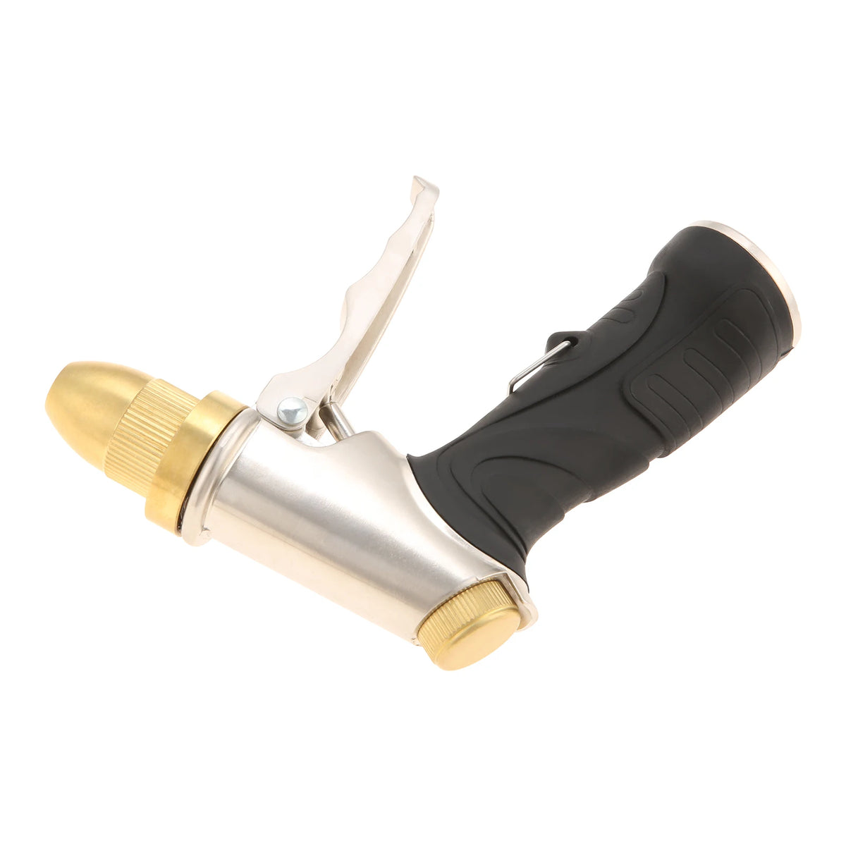 Boquilla metálica para manguera de jardín con mango antideslizante, rosca estándar universal de 3/4", ideal para regar jardines y limpiar coches.