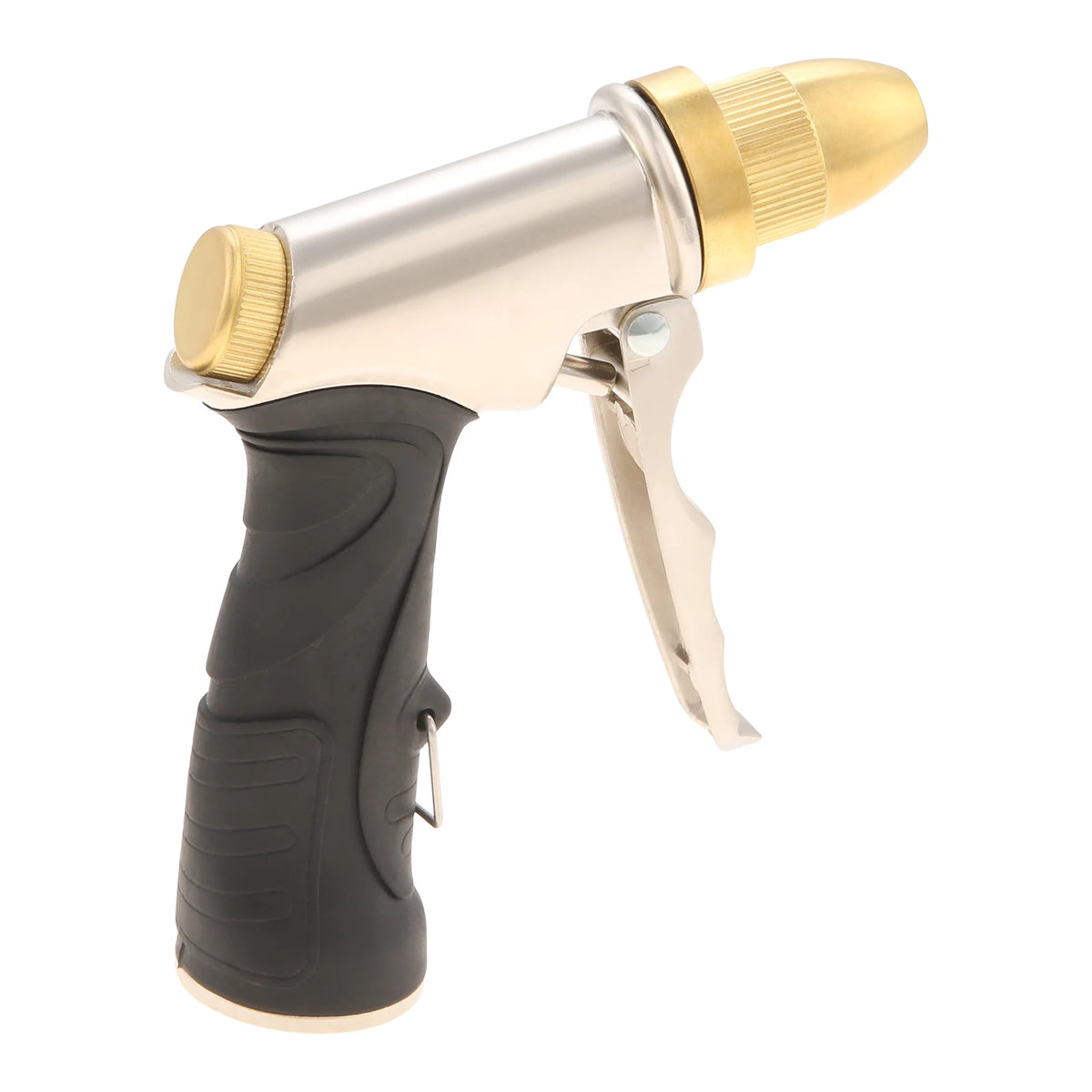 Boquilla metálica para manguera de jardín con mango antideslizante, rosca estándar universal de 3/4", ideal para regar jardines y limpiar coches.