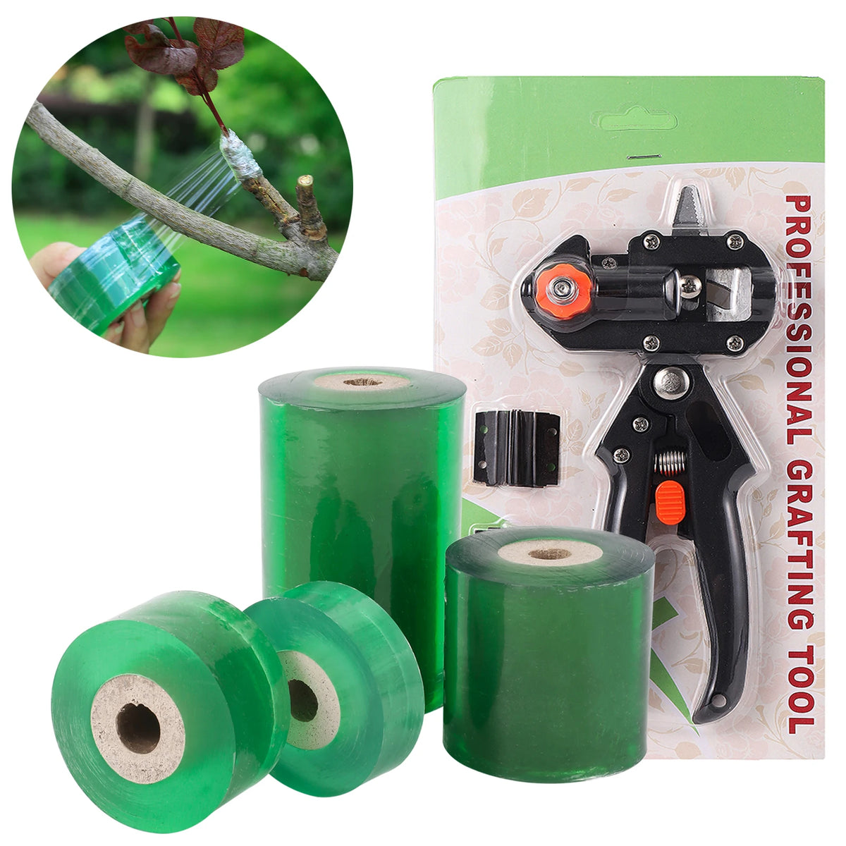 Cinta de injerto de PE autoadhesiva y elástica de 20/30/60/100 mm de ancho y tijeras de poda multifuncionales para plántulas de plantas de jardinería.
