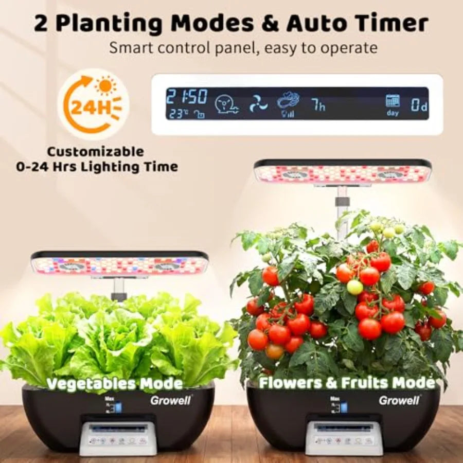 Kit de sistema de cultivo hidropónico para jardinería de hierbas en interiores, plástico ABS, negro/blanco, sistema inteligente de 17 cápsulas con ventiladores duales, sistema completo.