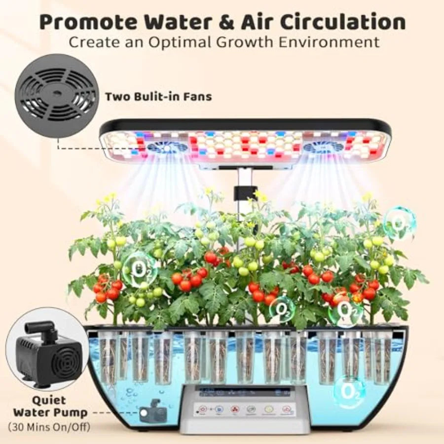 Kit de sistema de cultivo hidropónico para jardinería de hierbas en interiores, plástico ABS, negro/blanco, sistema inteligente de 17 cápsulas con ventiladores duales, sistema completo.